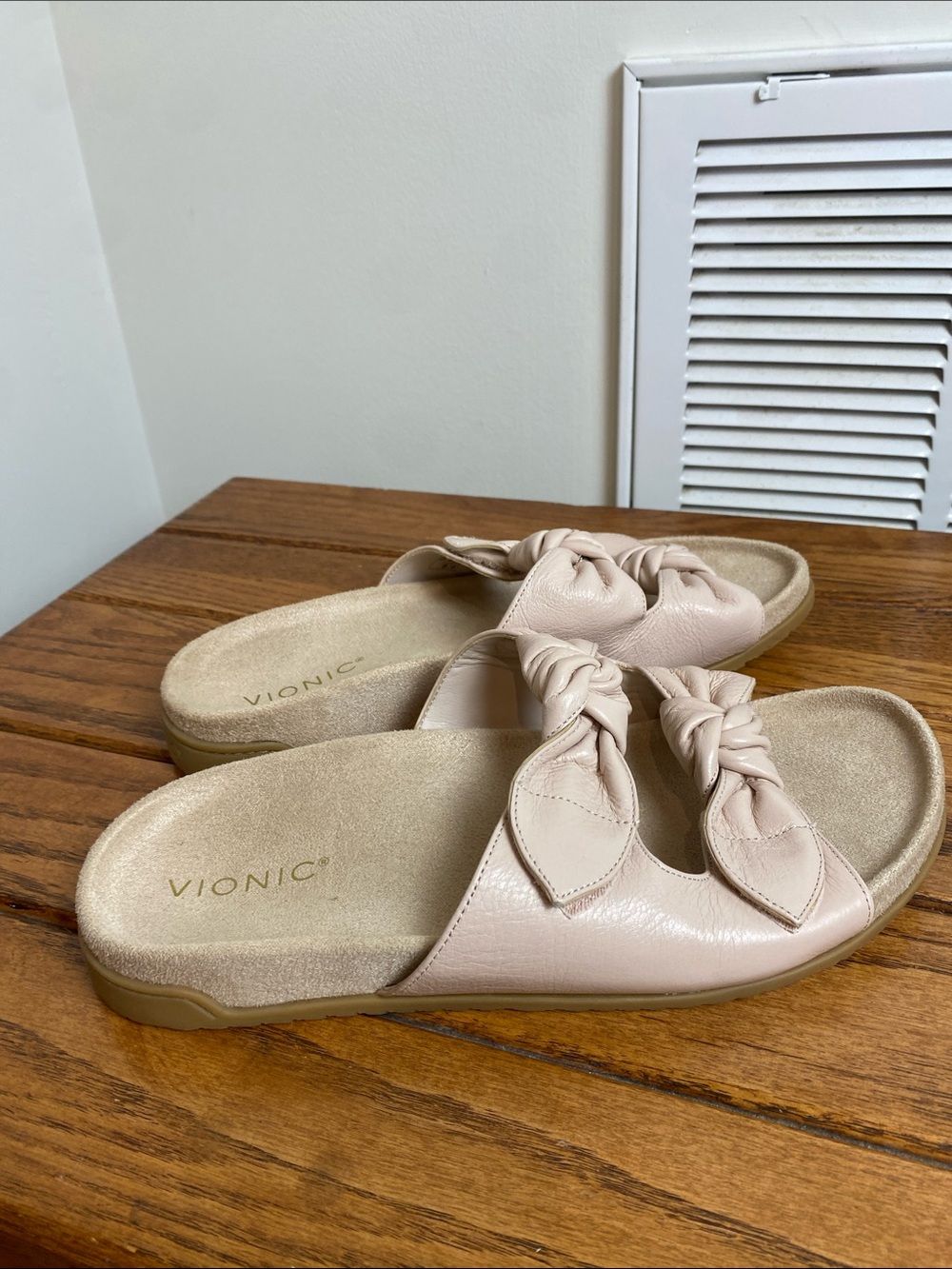 Vionic Elara Women's Comfort Slide Sandals Sz 8.5 Wide Cameo Rose Leather